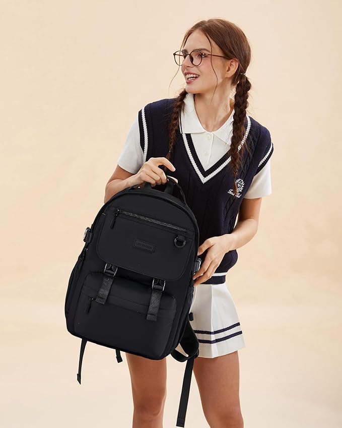 LOVEVOOK School Backpack for Girls with Large Tumbler Holder Pockets, Student Cute Bookbag 15.6 inch Laptop Daypack for Middle School Teen, Waterproof College Travel Bag for Women