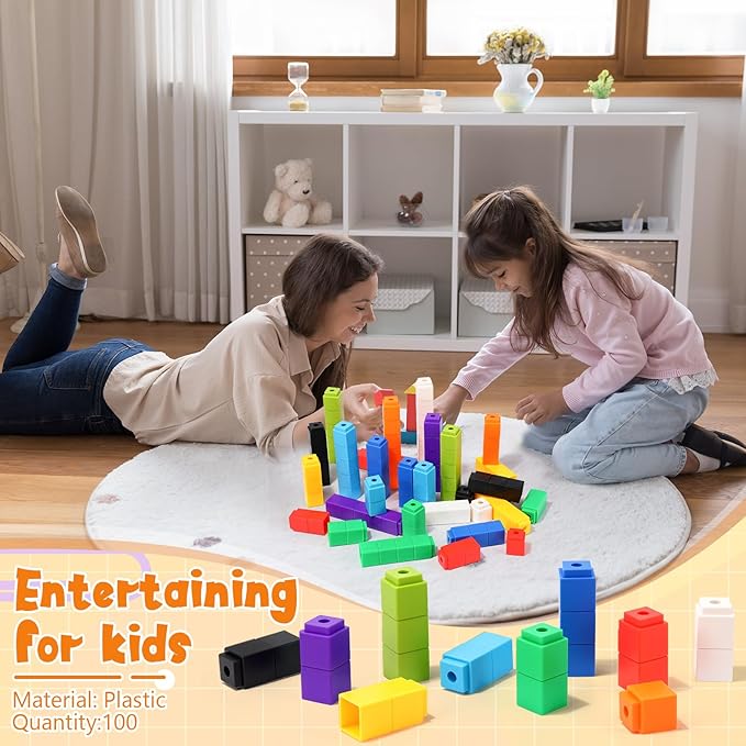 100 Pcs White Linking Cubes for Math Counting Cubes Manipulatives Plastic Counting Block Manipulative Classroom Learning Supplies for Educational Preschool Activities Boy Girl (White)