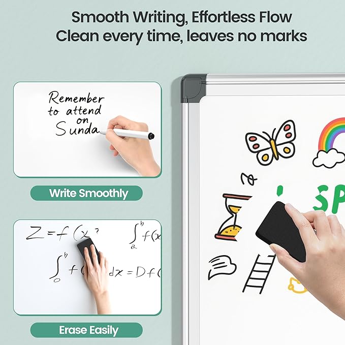 Magnetic Dry Erase Board 36 x 24 for Wall, Whiteboard for School, Classroom, Study & Home Office – Silver Aluminum Frame with 2 Markers, 4 Magnets & Eraser