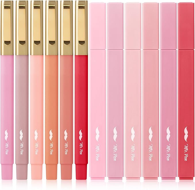 Mr. Pen- Aesthetic Highlighters and Pens, 12 Pack, Shades of Pink, No Bleed Bible Highlighters and Pens, Black Ink