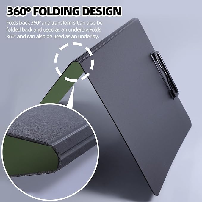 Clipboard Folder, A4 Foldable Clipboard with Horizontal and Vertical Double Metal Clips, 360 Degree Foldable Binder Clipboards with Pen Holder, File Cover Work Folder Clipboards, Green
