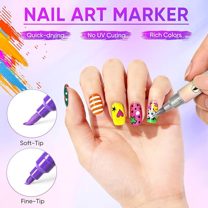12 Colors Nail Art Pens Set, Nail Art Markers for 3D Nail Art, Nail Art Pens for Painting Nails Art Marker Drawing Painting Liner, Nail Polish Pens for DIY Nail Art Beauty Adorn Manicure Tools