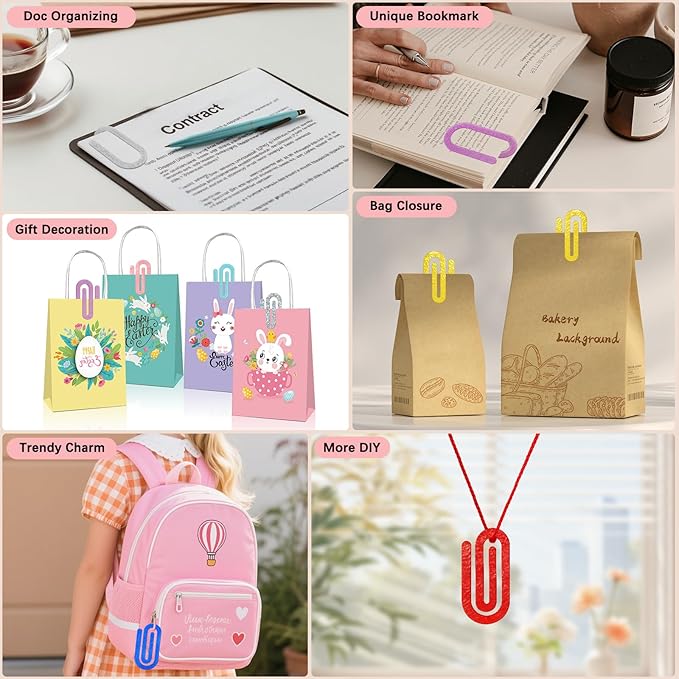 24 Pcs Jumbo Acrylic Paper Clips, 4"x2" Large Plastic Paper Clips, Bright Colors, Classroom & Office Supplies, Back to School Gifts for Students & Teachers, Desk Org & DIY Charms & Accents & Bookmarks