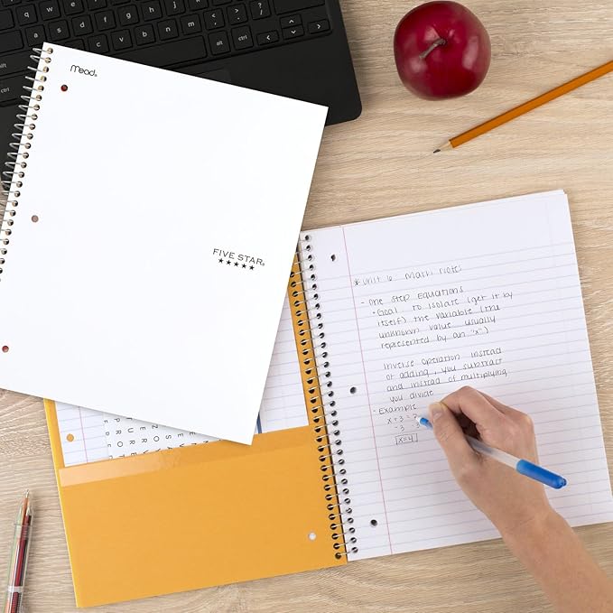 Five Star Spiral Notebook + Study App, 1 Subject, College Ruled Paper, 8-1/2" x 11", 100 Sheets, Fights Ink Bleed, Water Resistant Cover, White (72456)