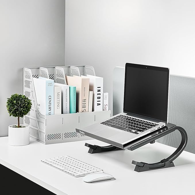 STAPLES Adjustable Steel Laptop Stand – Ergonomic Curved Desktop Riser for Laptops & Notebooks
