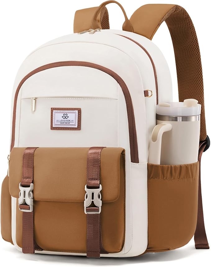 LOVEVOOK School Backpack for Girls Boys,Bookbag for Teen with Pouch Pocket for Large Capacity Cup, Waterproof School Bookbag, Preppy Backpack Travel Daypack with 15.6 inch Laptop Compartment