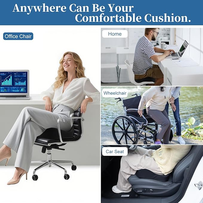 Ergonomic Memory Foam Seat Cushion | Relieves Sciatica, Tailbone & Lower Back Pain | Non-Slip, Breathable Pad for Office, Gaming, Car & Wheelchair Use | Ideal for Long Sitting Comfort