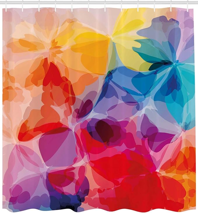 Ambesonne Floral Shower Curtain, Vibrant Colors Abstract Creative Watercolor Style Flower Pattern Design, Cloth Fabric Bathroom Decor Set with Hooks, 69" W x 75" L, Multicolor Vermilion Apricot