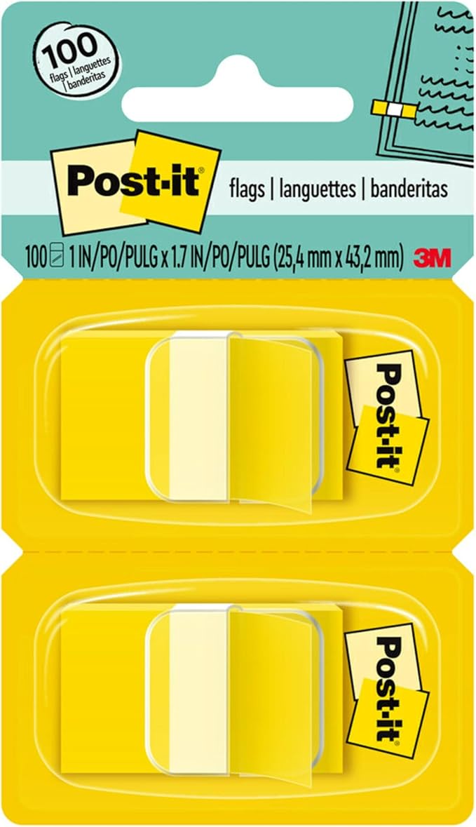 Post-it Flags, 1 in. Wide, 100/per Pack, Canary Yellow (680-YW2)- 3 Pack