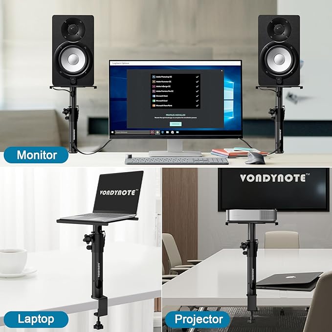 Set of 2 Sturdy Studio Monitor Stands Desktop Clamp Speaker Stands with Cable Management