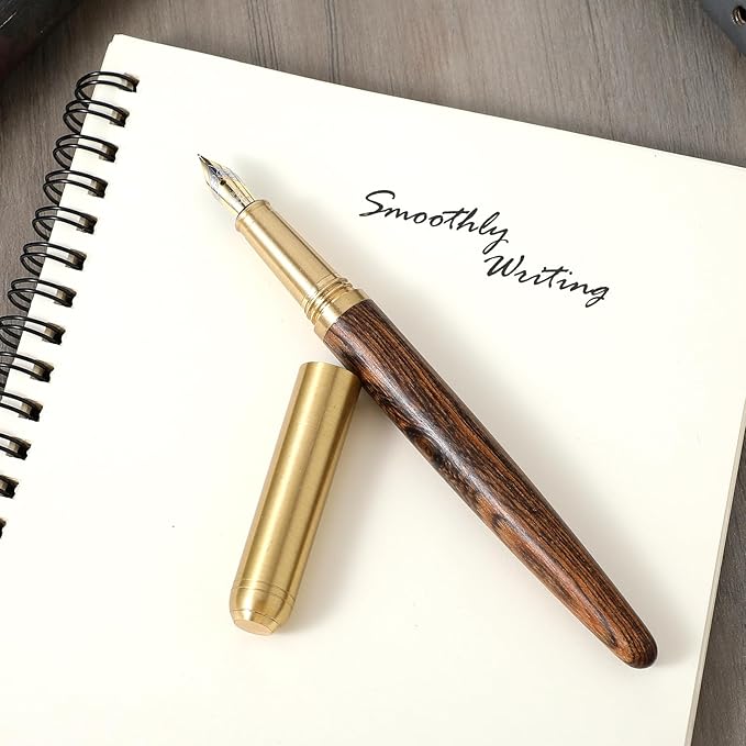 Wooden Fountain Pen, Fine Point, Handcrafted Luxury Pen with 12 Pcs 2.6 mm Ink Cartridges, Vintage Wood Pen for Business, Calligraphy, Gifts