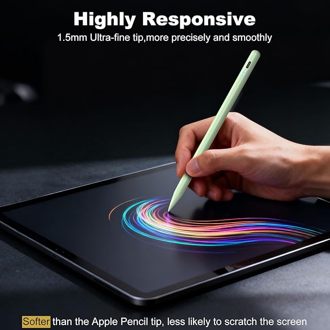 Stylus Pen for iPad, 13 mins Fast Charging for Apple iPad Pencil with Palm Rejection, Compatible with 2018-2022 iPad Air 3/4/5, iPad mini 5/6, iPad 6/7/8/9/10, iPad Pro 11", iPad Pro 12.9" (Green)