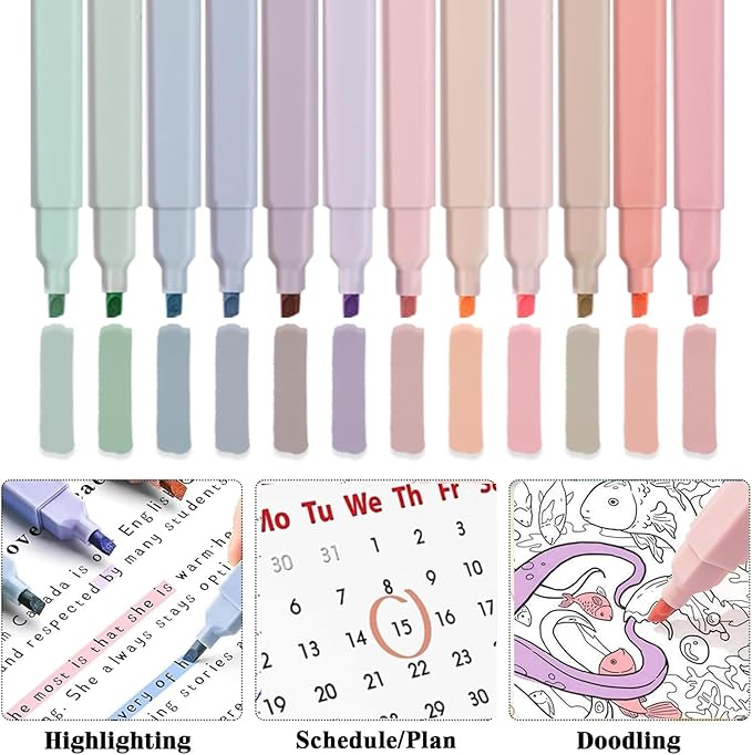 56 PCS Aesthetic School Supplies with Pencil Case, 5 Inspirational Ballpoint Pens, 12 Pastel Highlighters, 5 Black Ink Gel Pens, 6 Mechanical Pencils 0.5-0.7mm Preppy School Supplies Xmas Gift(Green)