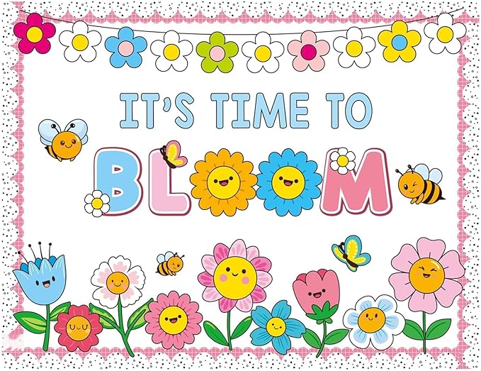 Spring Floral Bulletin Board Decorations Set with Borders Motivational Bloom Flowers Classroom Decor for Teachers Cute Wildflowers Positivity Cutouts for Class School Classroom Bulletin Board Decorati