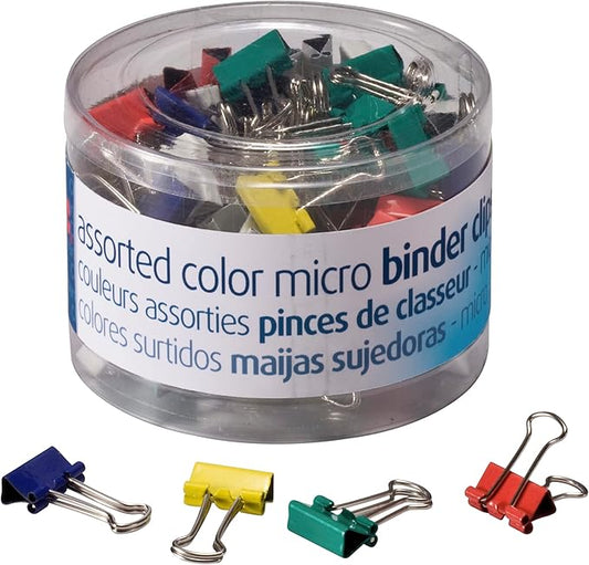 Officemate Micro Binder Clips, Assorted Colors, 100 Clips per Tub (31023)