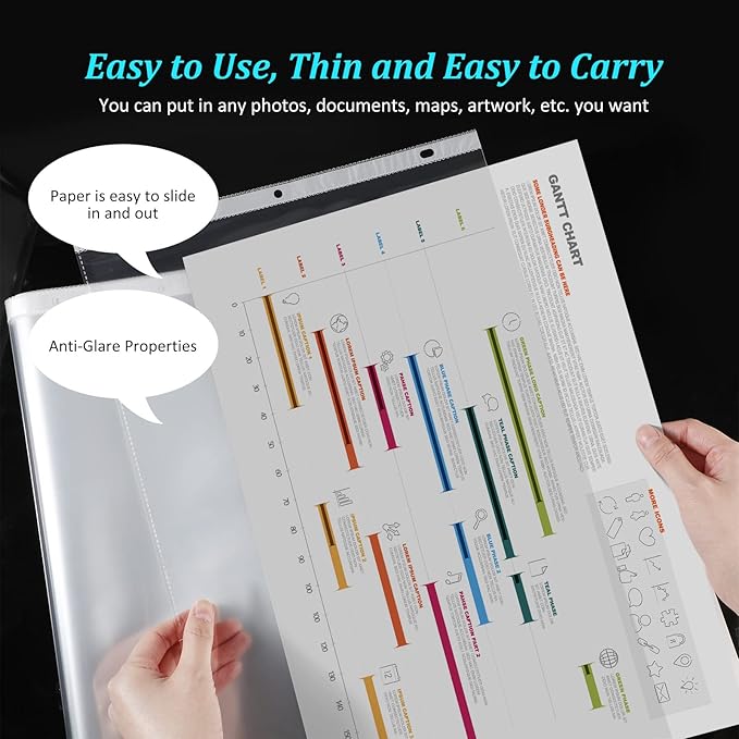 Glenmal 400 Pack Sheet Protectors 11 x 17 Inch 3 Hole Clear Heavy Duty Page Protectors for 3 Ring Binder, Plastic Sleeves for Binders