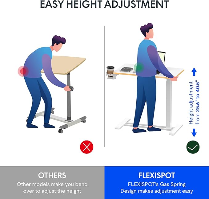 FLEXISPOT Mobile Standing Desk with Wheels Pneumatic Laptop Desk Rolling Computer Cart Movable Height Adjustable Small Sit Stand Desk Computer Workstations Home Use（27.6" W x 15.7" D,White+Maple