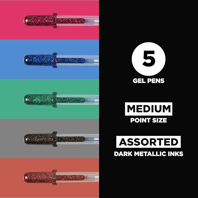 SAKURA 57375 5-Piece Gelly Roll Blister Card Assorted Colors Dark Metallic Gel Ink Pen Set