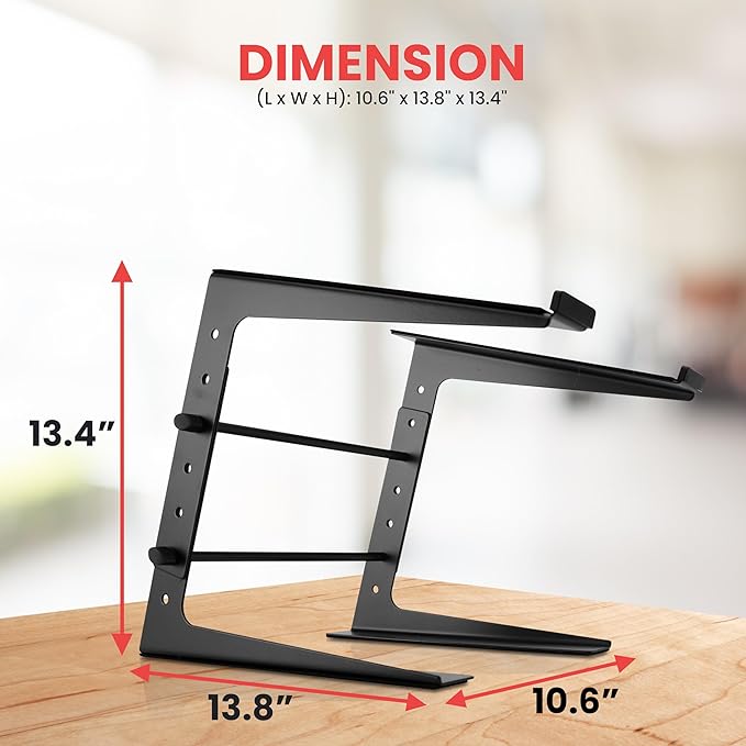 Pyle Portable Adjustable Laptop Stand - Anti-Slip Standing Table Monitor or Computer Desk Workstation Riser with Level Height Alignment for DJ, PC, Gaming, Home or Office