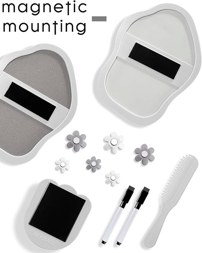 KEYDUACU 12 pcs Girls Locker Accessories, Locker Decorations Including Mirrors, whiteboards, Magnets and organizing Supplies. Ideal for Back-to-School Essentials and The Office (13 pcs-Light Gray)