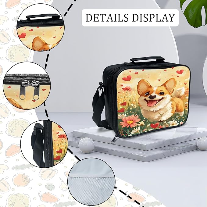 Cute Corgi Backpack Set 3 Piece School Bags and Lunch Box with Pencil Case Funny Dog Animal Bookbag Set for Toddler Kids Girls Boys Teens Kindergarten Elementary Middle