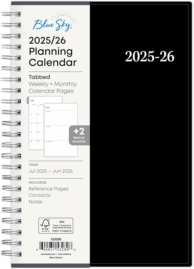Blue Sky 2025-2026 Weekly and Monthly Academic Year Planner Calendar, July 2025 - June 2026, 5" x 8", Flexible Cover, Wirebound, Laminated Tabs, Enterprise (Enterprise 2025-2026, 5" x 8")