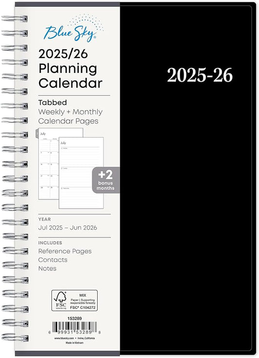 Blue Sky 2025-2026 Weekly and Monthly Academic Year Planner Calendar, July 2025 - June 2026, 5" x 8", Flexible Cover, Wirebound, Laminated Tabs, Enterprise (Enterprise 2025-2026, 5" x 8")