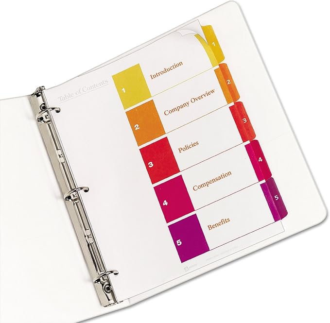 Avery Dividers for 3 Ring Binders, 5 Tabs per Set, Customizable Table of Contents, Multicolor Tabs, Great for Organizing High-Volume Reports, Projects, and More (24 Sets of 11167)