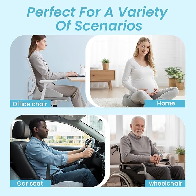 Memory Foam Seat Cushion，Ergonomic Office Chair Cushion，Coccyx Cushion for Tailbone Pain Relief Butt Pillow for Long Sitting，Suitable for Gaming Chair Car Seat Wheelchair