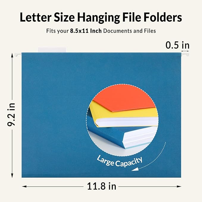 SUNEE Hanging File Folders, 6 Pack Letter Size Hanging File Folders with 1/5-Cut Tabs, Ideal for Home and Office Organization and Papers Classification,Assorted Colors