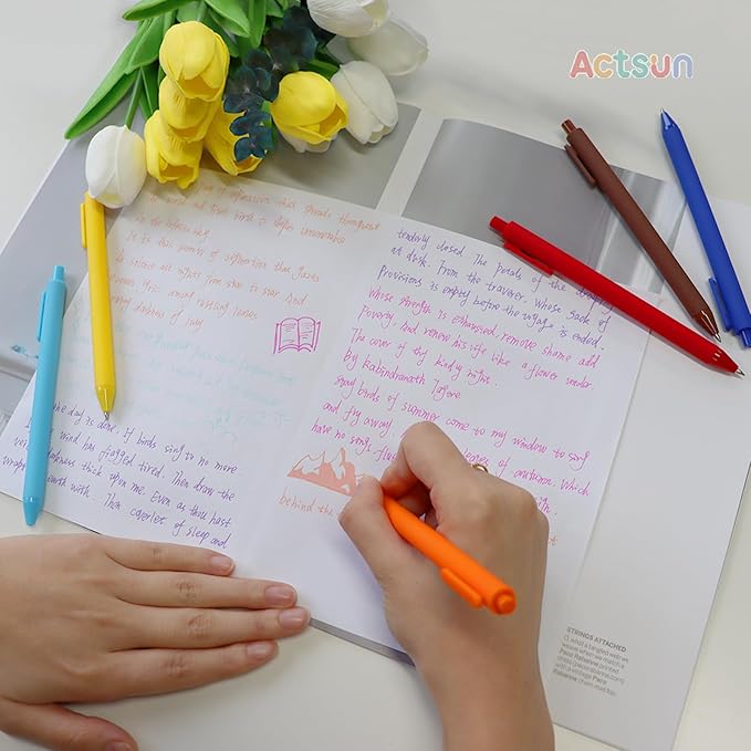 Colored Gel Pens, 12 Pcs Retractable Pastel Ink Colors, Cute Pens 0.7mm Fine Point Quick Drying for Writing Drawing Journaling Note Taking School Office Home