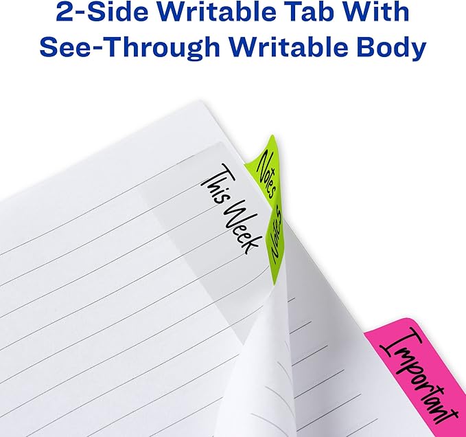 Avery Multiuse Ultra Tabs, 2" x 1.5", 2-Side Writable, Neon Pink/Green/Orange, 24 Repositionable Tabs (74753)
