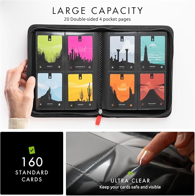 Vault X 4 Pocket Trading Card Zip Binder, 160 cards, Premium Exo-Tec Album Material, 20 Side-Loading Pages, Folder for Collectible Card Games, Sports, TCG (Red)