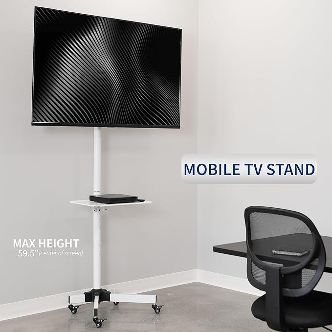 VIVO Mobile TV Cart for 13 to 60 inch Screens up to 55 lbs, LCD LED OLED 4K Smart Flat and Curved Panels, Rolling Stand with Laptop DVD Shelf, Locking Wheels, Max VESA 400x400, White, STAND-TV04MW