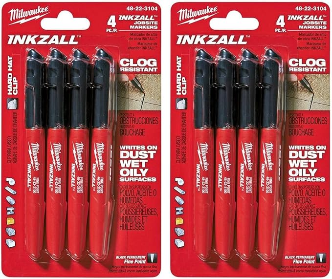 Milwaukee 48-22-3104 Inkzall Point Marker, Fine, Black, 8-Pack