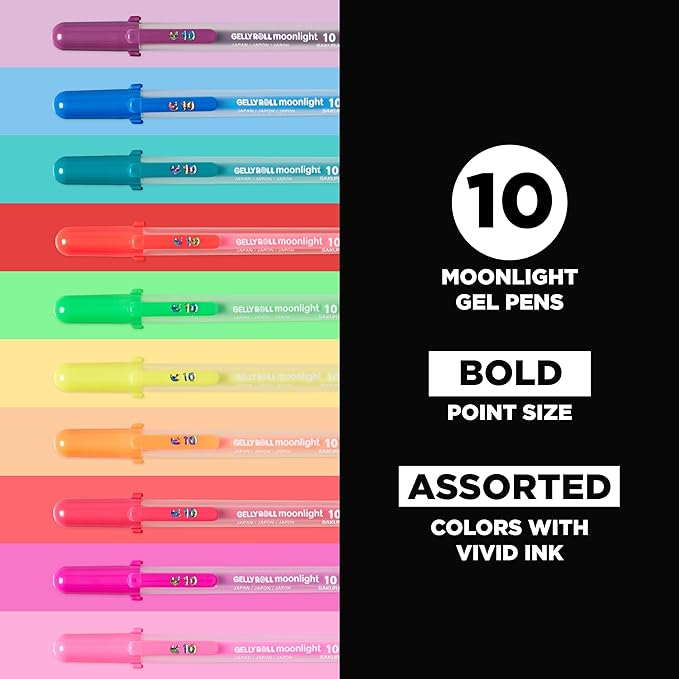 SAKURA Gelly Roll Moonlight Gel Pen Set, Bold Tip, Opaque Colors, 10 PK 38176