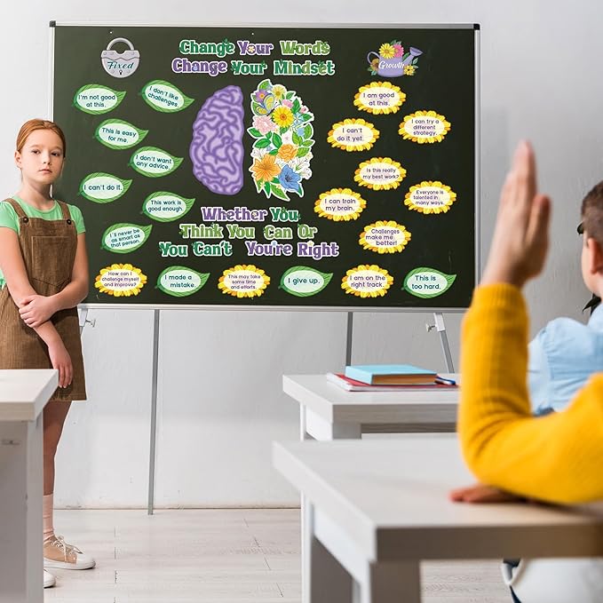 Tenare Mindset Posters Bulletin Board Set Motivational Change Your Mindset Posters Positive Sayings Inspirational Classroom Decoration for Teacher Students School(Flowers)