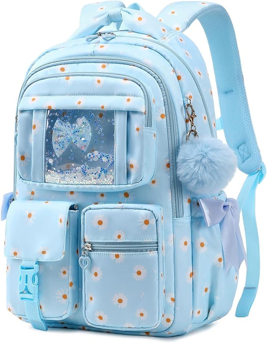 Kids Backpack for Girls - School Bags for Middle School Students - Book Bag for Elementary Primary - Kawaii Ita Backpack - Blue Daisy