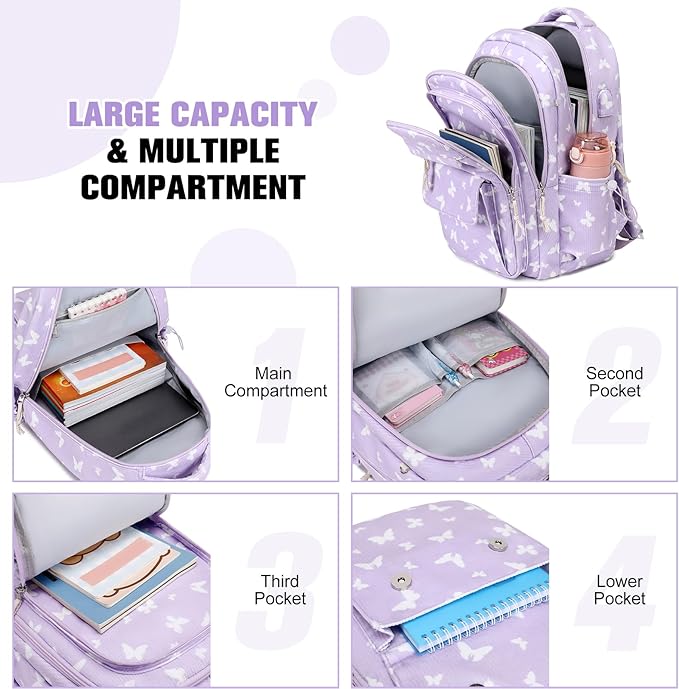 Bevalsa Backpack for Gilrs, 3PCS Corduroy Kids Backpack Set with Lunch Box & Pencil Pouch, Bookbag Daypack Laptop Bag for Women Teens Elementary Middle High School