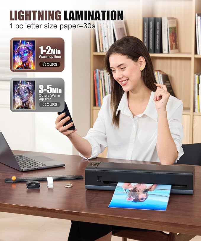 A3 Laminator Machine,13 Inch 9-in-1 Laminating Machine with Laminating Sheets,Thermal Laminator Hot & Cold with Fast Warm Technology for Home,Office or School Supplies(Black)