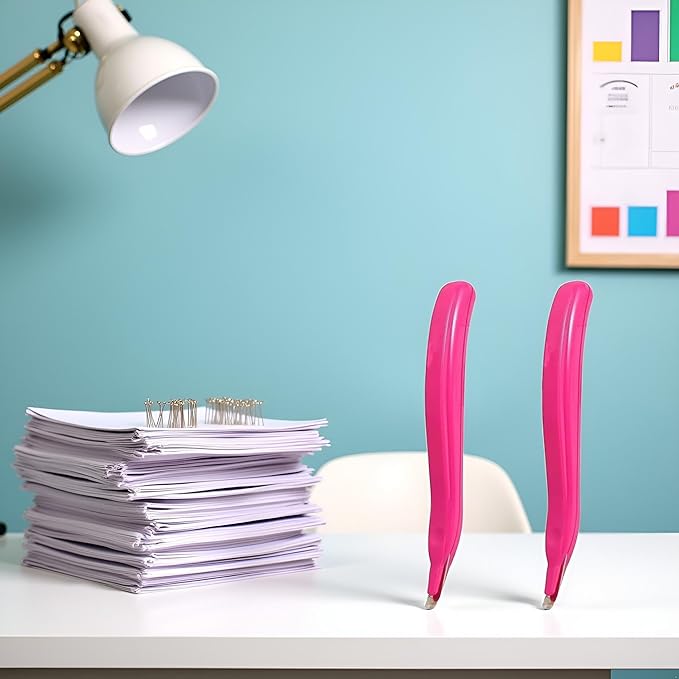 2 Pcs Pink Portable Staple Remover, Staple Puller Tool Magnetic Head Staple Removal Tool Handheld Staple Puller, Pen Type Staple Remover Binding Supplies School Office Home