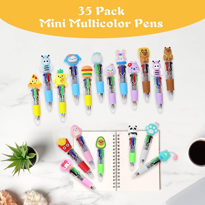 35 Pack Mini Multicolor Pens in One 4-in-1 Fun Pens for Kids Cute Ballpoint Pen Bulk for Birthdays and Children's Parties Fun Gifts Assorted Ink Kawaii Pen