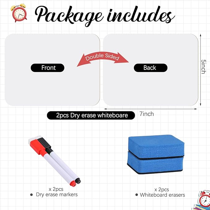 2 Sets Small Whiteboard Dry Erase Boards 5" x7'' Mini Double Sided Dry Erase Lap Boards with Markers Erasers Pen Holders Personal Whiteboards for Students Classroom Teacher