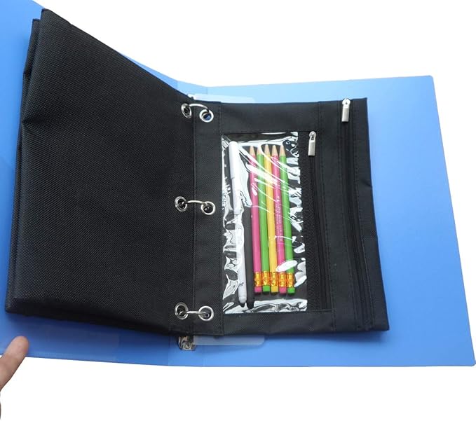 Enyuwlcm 3 Ring Binder Pencil Pouch with Durable Zipper Binder Pencil Case with Clear Window 2 Pocket Black Canvas 2 Pack
