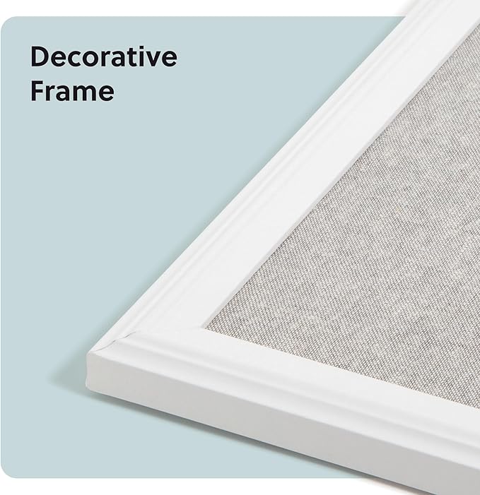 U Brands Farmhouse Linen Bulletin Board, 30" x 20", White Wood Style Frame, Includes Push Pins