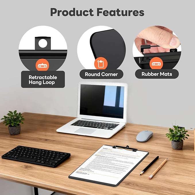 Plastic Clipboard Set of 12, 12.5 x 9'' Letter Size for Classroom, Students, Teacher, Nurse, A4 Black 8.5 x 11'' Clip Board with Low Profile Black Clip, Office & School Supplies