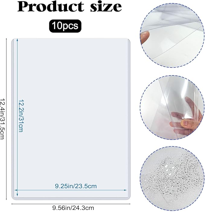 Rainmae 10 Pack 9" x 12" Rigid Print Protectors, Clear Hard Plastic Sheet Protectors, Waterproof Photo Top-Loading Sleeves Rigid Menu Holders Cards Photos Drawings Artworks Poster Prints Documents
