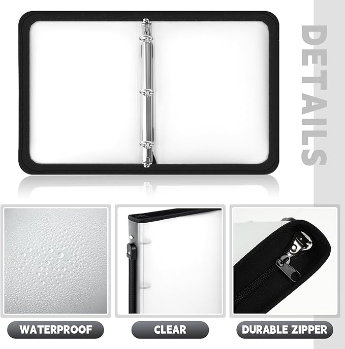 Teling 2 Pcs Plastic Zipper Binders with 3 Ring Zipper Binder, Refillable File Organizer Planner for Projects, Assignments, Memos, School Work (2 Inch,White)