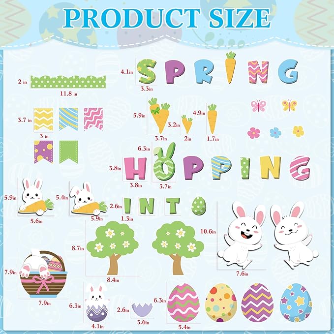 Pajean Easter Bulletin Boards Easter Classroom Decor Christian Religious Bulletin Board He is Risen Cross Bunny Egg Cutouts for Spring School Home Church Wall Door(Bunny)