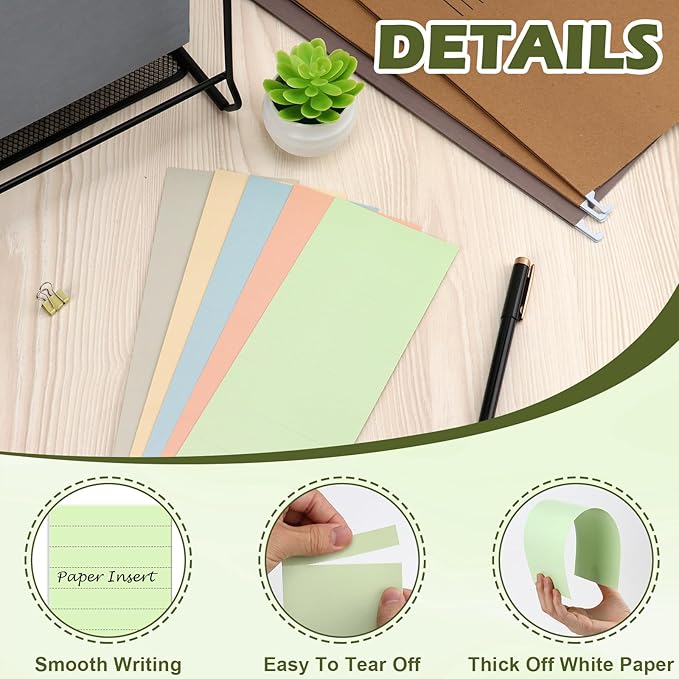 100 Pcs Hanging File Folder Tab Inserts 3.5 Inch Colored Blank File Tab Hanging File Folders Labels Paper Inserts Thick 300Gsm Cardstock for 3.5 Inch Hanging Folder Tab